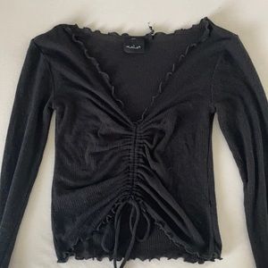 Out From Under Black Lettuce Edge Crop Top